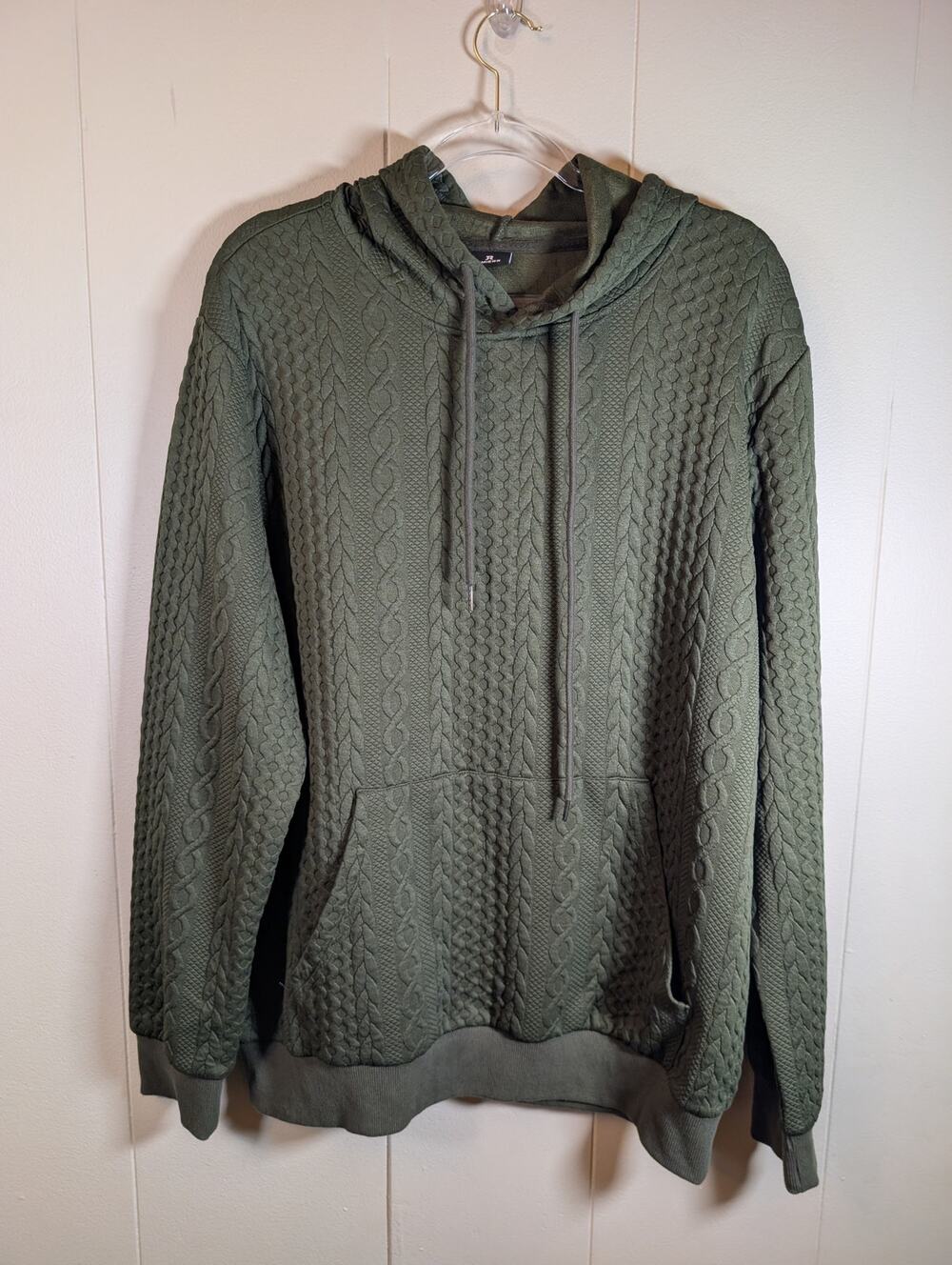 CABLE Knit Textured Hoodie JMIERR Mens Large Olive Green Pullover Sweater